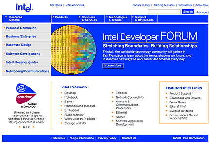 Intel website in 2004