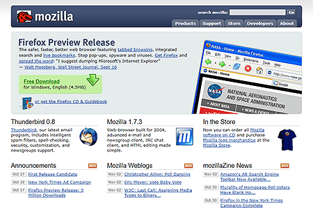 Mozilla.org website in 2004