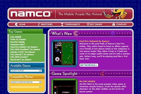 Namco Games website in 2004