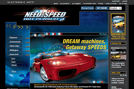 Need For Speed Hot Pursuit 2 website in 2004