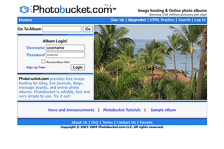 Photobucket website in 2004