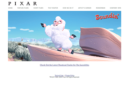 Pixar website in 2004