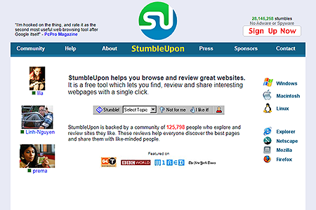 StumbleUpon website in 2004