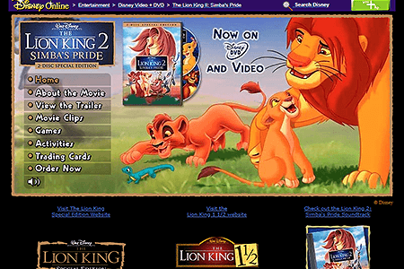 The Lion King 2: Simba's Pride flash website in 2004