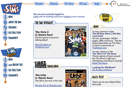 The Sims flash website in 2004