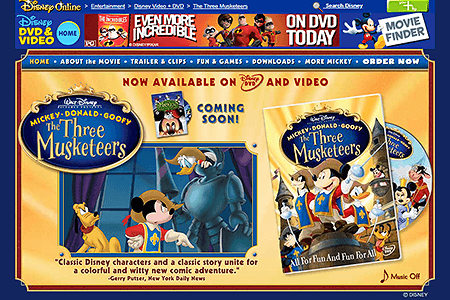 Mickey, Donald, Goofy: The Three Musketeers flash website in 2004