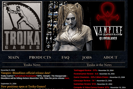 Troika Games website in 2004