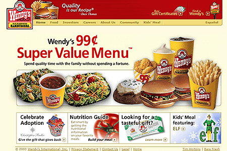 Wendy's website in 2004