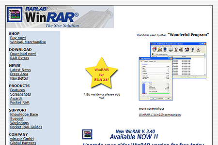 WinRAR website in 2004