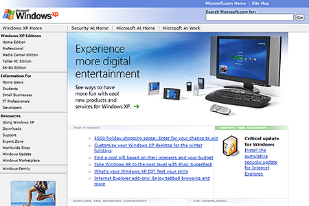 Windows XP Home Page in 2004