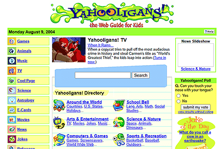 Yahooligans! website in 2004
