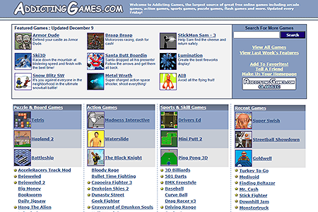 Addicting Games website in 2005