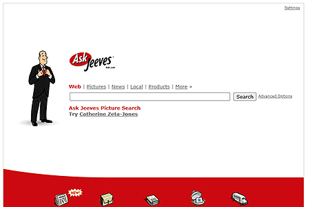Ask Jeeves website in 2005