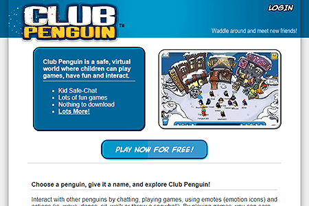 Club Penguin website in 2005