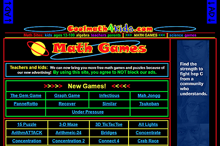 Cool Math Games website in 2005