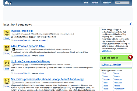 Digg website in 2005