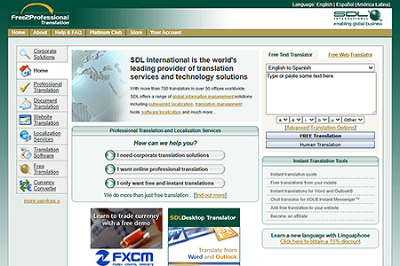 FreeTranslation.com website in 2005