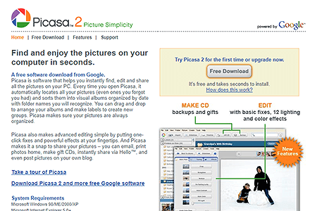Google Picasa 2 website in 2005