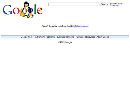 Google Search Linux in 2005