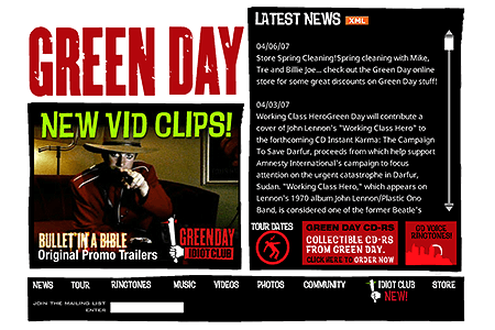 Green Day flash website in 2005