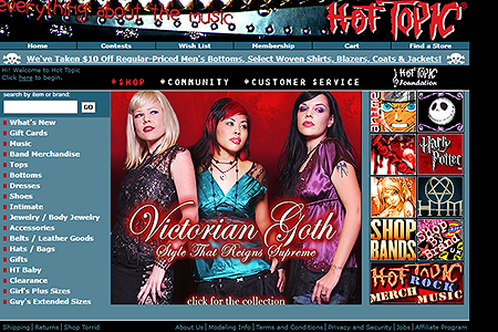 Hot Topic website in 2005