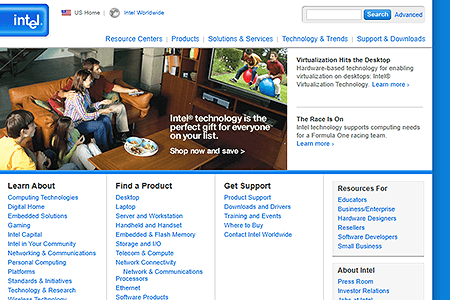 Intel website in 2005