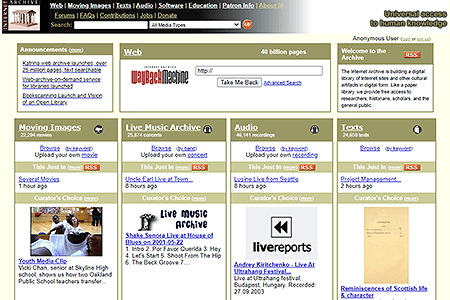 Internet Archive website in 2005