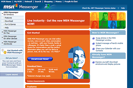 MSN Messenger website in 2005