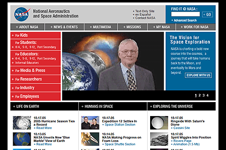 NASA website in 2005