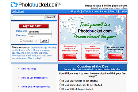 Photobucket website in 2005