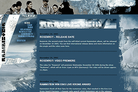 Rammstein website in 2005