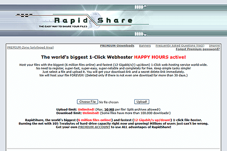 RapidShare website in 2005