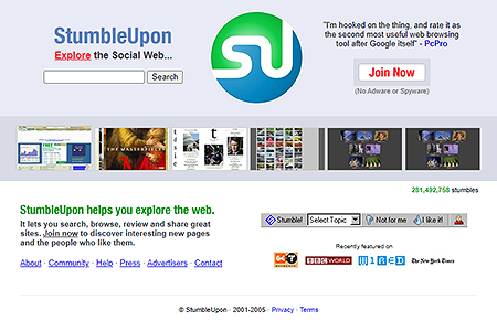 StumbleUpon website in 2005