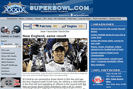 SuperBowl.com website in 2005