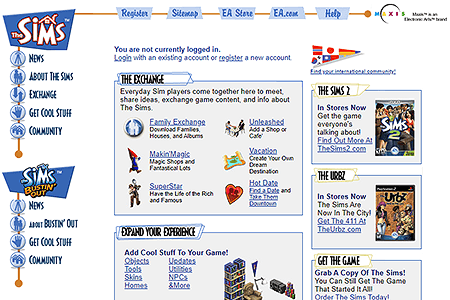 The Sims website in 2005