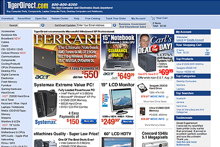 TigerDirect website in 2005