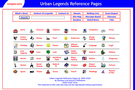 Urban Legends Reference Pages website in 2005