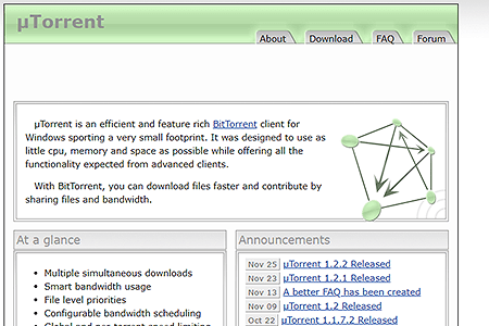 µTorrent website in 2005