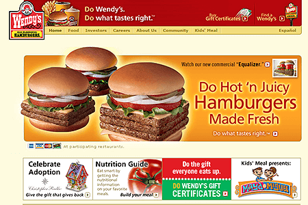 Wendy's website in 2005