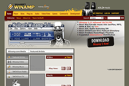 Winamp website in 2005