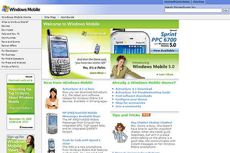 Windows Mobile website in 2005