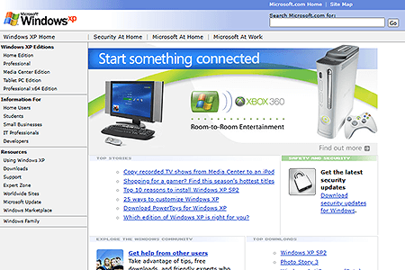 Windows XP Home Page in 2005