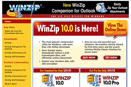 WinZip website in 2005