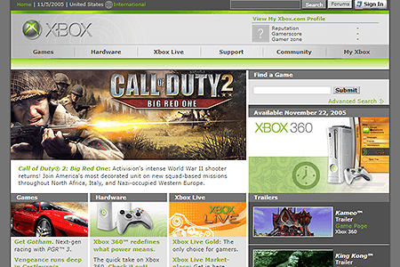 Xbox website in 2005
