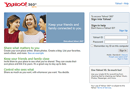 Yahoo! 360° website in 2005