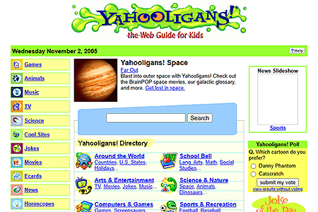 Yahooligans! website in 2005