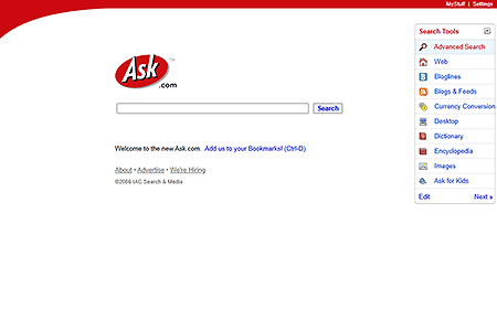 Ask website in 2006