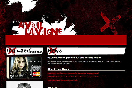 Avril Lavigne website in 2006
