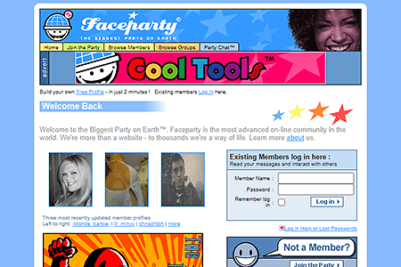 Faceparty website in 2006