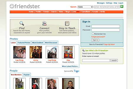 Friendster website in 2006